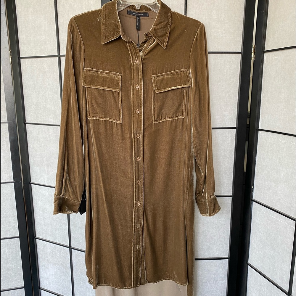 BCBGMaxazria ‘abee’ vintage velvet high low button down dress